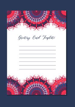 Business mandala card template. Oriental ethnic pattern. Mehndi ornament page for brochure, flyer, greeting, invitation cover. Design layout in boho and islam, arabic and east, indian style. Vector