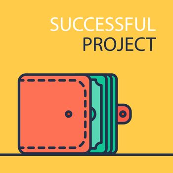 Successful investing concept. Bank holding. Financial budget banner. Money in purse. Earnings and payments symbol. Vector