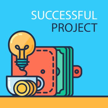 Successful investing concept. Bank holding. Financial budget banner. Money, coins from idea. Patent symbol. Vector