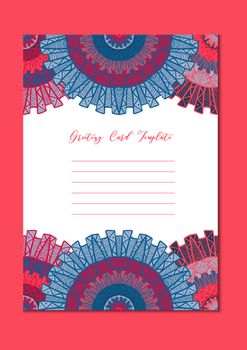 Business mandala card template. Oriental ethnic pattern. Mehndi ornament page for brochure, flyer, greeting, invitation cover. Design layout in boho and islam, arabic and east, indian style. Vector