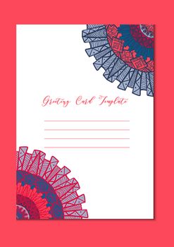 Business mandala card template. Oriental ethnic pattern. Mehndi ornament page for brochure, flyer, greeting, invitation cover. Design layout in boho and islam, arabic and east, indian style. Vector