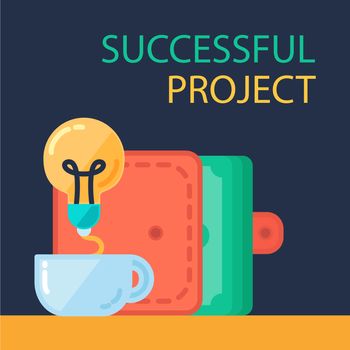 Successful investing concept. Bank holding. Financial budget banner. Money from idea, purse. Patent symbol. Vector