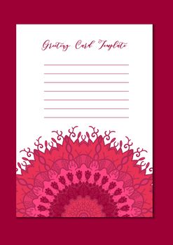 Business mandala card template. Oriental ethnic pattern. Mehndi ornament page for brochure, flyer, greeting, invitation cover. Design layout in boho and islam, arabic and east, indian style. Vector