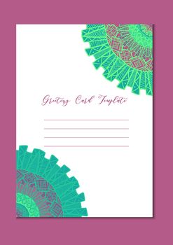 Business mandala card template. Oriental ethnic pattern. Mehndi ornament page for brochure, flyer, greeting, invitation cover. Design layout in boho and islam, arabic and east, indian style. Vector