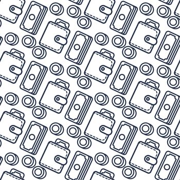 Successful investing Seamless Pattern. Bank holding. Financial budget banner. Money, coins, purse. Earnings and payments symbol. Vector