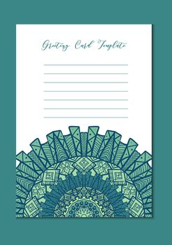 Business mandala card template. Oriental ethnic pattern. Mehndi ornament page for brochure, flyer, greeting, invitation cover. Design layout in boho and islam, arabic and east, indian style. Vector