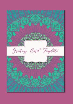 Business mandala card template. Oriental ethnic pattern. Mehndi ornament page for brochure, flyer, greeting, invitation cover. Design layout in boho and islam, arabic and east, indian style. Vector