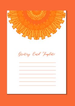 Business mandala card template. Oriental ethnic pattern. Mehndi ornament page for brochure, flyer, greeting, invitation cover. Design layout in boho and islam, arabic and east, indian style. Vector