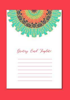 Business mandala card template. Oriental ethnic pattern. Mehndi ornament page for brochure, flyer, greeting, invitation cover. Design layout in boho and islam, arabic and east, indian style. Vector