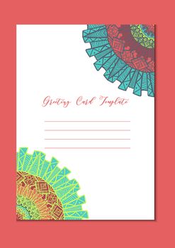 Business mandala card template. Oriental ethnic pattern. Mehndi ornament page for brochure, flyer, greeting, invitation cover. Design layout in boho and islam, arabic and east, indian style. Vector