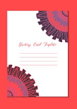 Business mandala card template. Oriental ethnic pattern. Mehndi ornament page for brochure, flyer, greeting, invitation cover. Design layout in boho and islam, arabic and east, indian style. Vector