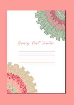 Business mandala card template. Oriental ethnic pattern. Mehndi ornament page for brochure, flyer, greeting, invitation cover. Design layout in boho and islam, arabic and east, indian style. Vector