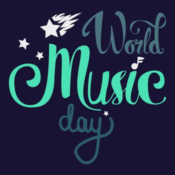 Vintage World Music Day Lettering for Banner and Badge. Sticker, Poster, Card Design Template. Vector
