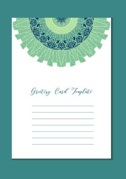 Business mandala card template. Oriental ethnic pattern. Mehndi ornament page for brochure, flyer, greeting, invitation cover. Design layout in boho and islam, arabic and east, indian style. Vector