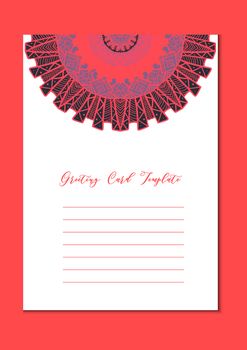 Business mandala card template. Oriental ethnic pattern. Mehndi ornament page for brochure, flyer, greeting, invitation cover. Design layout in boho and islam, arabic and east, indian style. Vector