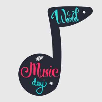 Vintage World Music Day Lettering for Banner and Badge. Sticker, Poster, Card Design Template. Vector