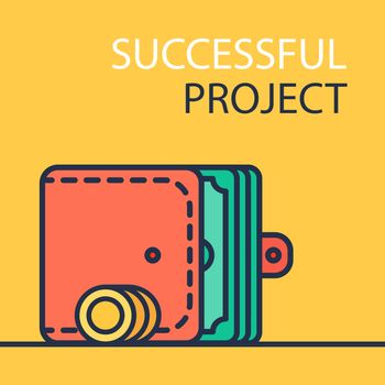 Successful investing concept. Bank holding. Financial budget banner. Money, coins with purse. Earnings and payments symbol. Vector