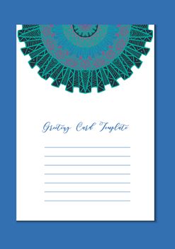 Business mandala card template. Oriental ethnic pattern. Mehndi ornament page for brochure, flyer, greeting, invitation cover. Design layout in boho and islam, arabic and east, indian style. Vector