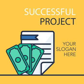 Successful investing concept. Bank holding. Financial budget banner. Money and document. Earnings and payments symbol. Vector