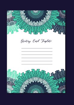 Business mandala card template. Oriental ethnic pattern. Mehndi ornament page for brochure, flyer, greeting, invitation cover. Design layout in boho and islam, arabic and east, indian style. Vector