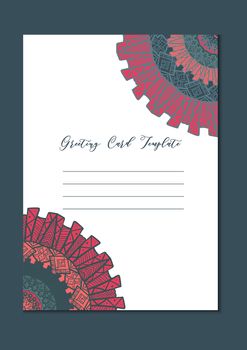 Business mandala card template. Oriental ethnic pattern. Mehndi ornament page for brochure, flyer, greeting, invitation cover. Design layout in boho and islam, arabic and east, indian style. Vector