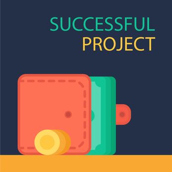Successful investing concept. Bank holding. Financial budget banner. Money, coins with purse. Earnings and payments symbol. Vector