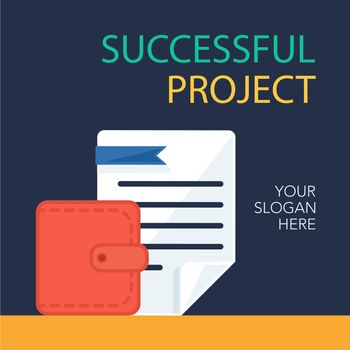 Successful investing concept. Bank holding. Financial budget banner. Money, purse with document. Earnings and payments symbol. Vector