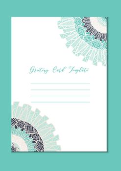 Business mandala card template. Oriental ethnic pattern. Mehndi ornament page for brochure, flyer, greeting, invitation cover. Design layout in boho and islam, arabic and east, indian style. Vector