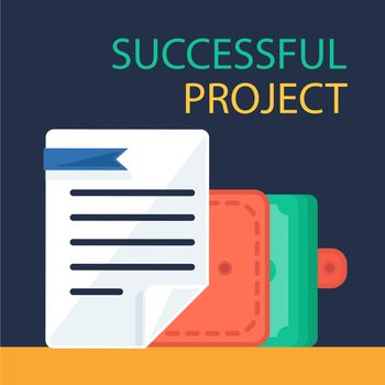 Successful investing concept. Bank holding. Financial budget banner. Money in purse, document. Earnings and payments symbol. Vector