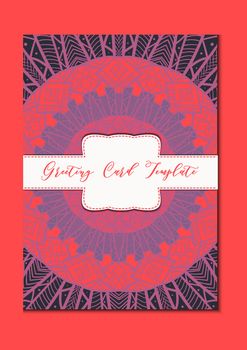 Business mandala card template. Oriental ethnic pattern. Mehndi ornament page for brochure, flyer, greeting, invitation cover. Design layout in boho and islam, arabic and east, indian style. Vector