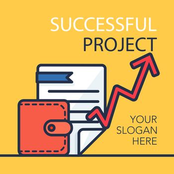 Successful investing concept. Bank holding. Financial budget banner. Money, document, purse and graph. Earnings and payments symbol. Patent illustration. Vector