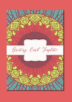 Business mandala card template. Oriental ethnic pattern. Mehndi ornament page for brochure, flyer, greeting, invitation cover. Design layout in boho and islam, arabic and east, indian style. Vector