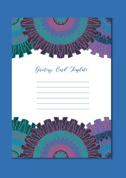 Business mandala card template. Oriental ethnic pattern. Mehndi ornament page for brochure, flyer, greeting, invitation cover. Design layout in boho and islam, arabic and east, indian style. Vector