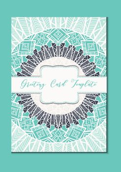 Business mandala card template. Oriental ethnic pattern. Mehndi ornament page for brochure, flyer, greeting, invitation cover. Design layout in boho and islam, arabic and east, indian style. Vector