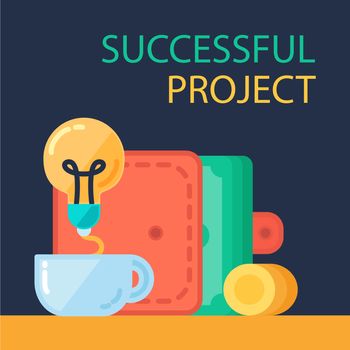Successful investing concept. Bank holding. Financial budget banner. Money, coins from idea. Patent symbol. Vector