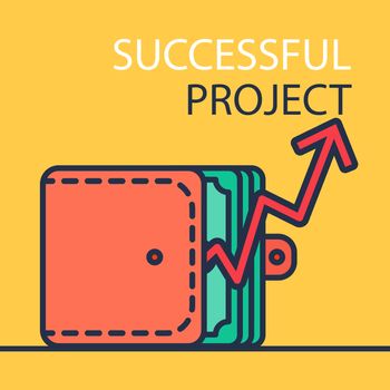Successful investing concept. Bank holding. Financial budget banner. Money, purse and graph. Earnings and payments symbol. Patent illustration. Vector