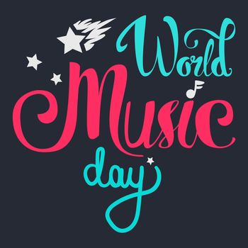 Vintage World Music Day Lettering for Banner and Badge. Sticker, Poster, Card Design Template. Vector