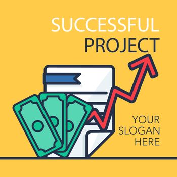 Successful investing concept. Bank holding. Financial budget banner. Money, document and graph. Earnings and payments symbol. Patent illustration. Vector