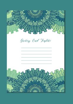 Business mandala card template. Oriental ethnic pattern. Mehndi ornament page for brochure, flyer, greeting, invitation cover. Design layout in boho and islam, arabic and east, indian style. Vector