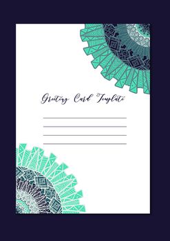 Business mandala card template. Oriental ethnic pattern. Mehndi ornament page for brochure, flyer, greeting, invitation cover. Design layout in boho and islam, arabic and east, indian style. Vector