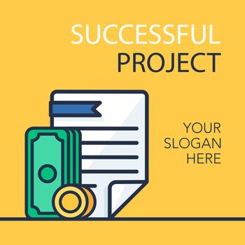 Successful investing concept. Bank holding. Financial budget banner. Money, coins with document. Earnings and payments symbol. Vector