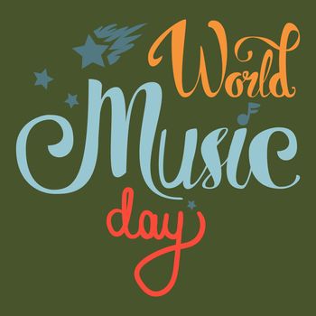 Vintage World Music Day Lettering for Banner and Badge. Sticker, Poster, Card Design Template. Vector