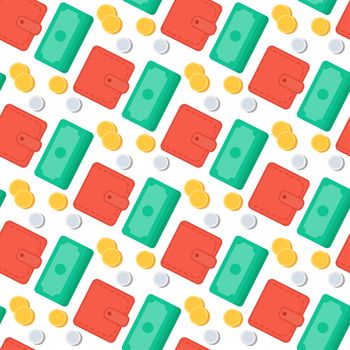 Successful investing Seamless Pattern. Bank holding. Financial budget banner. Money, coins, purse. Earnings and payments symbol. Vector