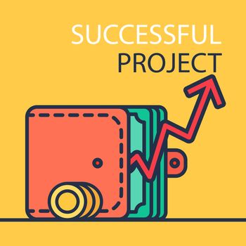 Successful investing concept. Bank holding. Financial budget banner. Money, coins, purse and graph. Earnings and payments symbol. Patent illustration. Vector