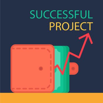 Successful investing concept. Bank holding. Financial budget banner. Money, purse and graph. Earnings and payments symbol. Patent illustration. Vector