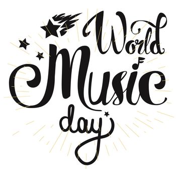 Vintage World Music Day Lettering for Banner and Badge. Sticker, Poster, Card Design Template. Vector