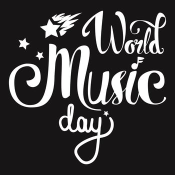 Vintage World Music Day Lettering for Banner and Badge. Sticker, Poster, Card Design Template. Vector
