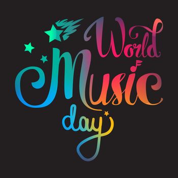 Vintage World Music Day Lettering for Banner and Badge. Sticker, Poster, Card Design Template. Vector