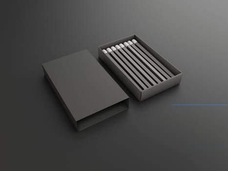 3d rendering of top view matchbox on dark background.