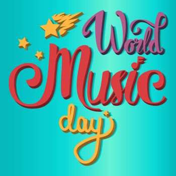 Vintage World Music Day Lettering for Banner and Badge. Sticker, Poster, Card Design Template. Vector